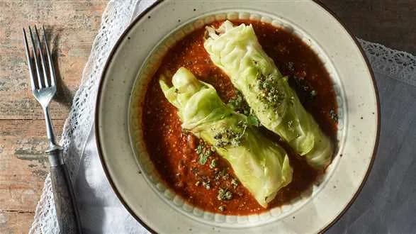 Pieczone gołąbki z sosem musztardowym